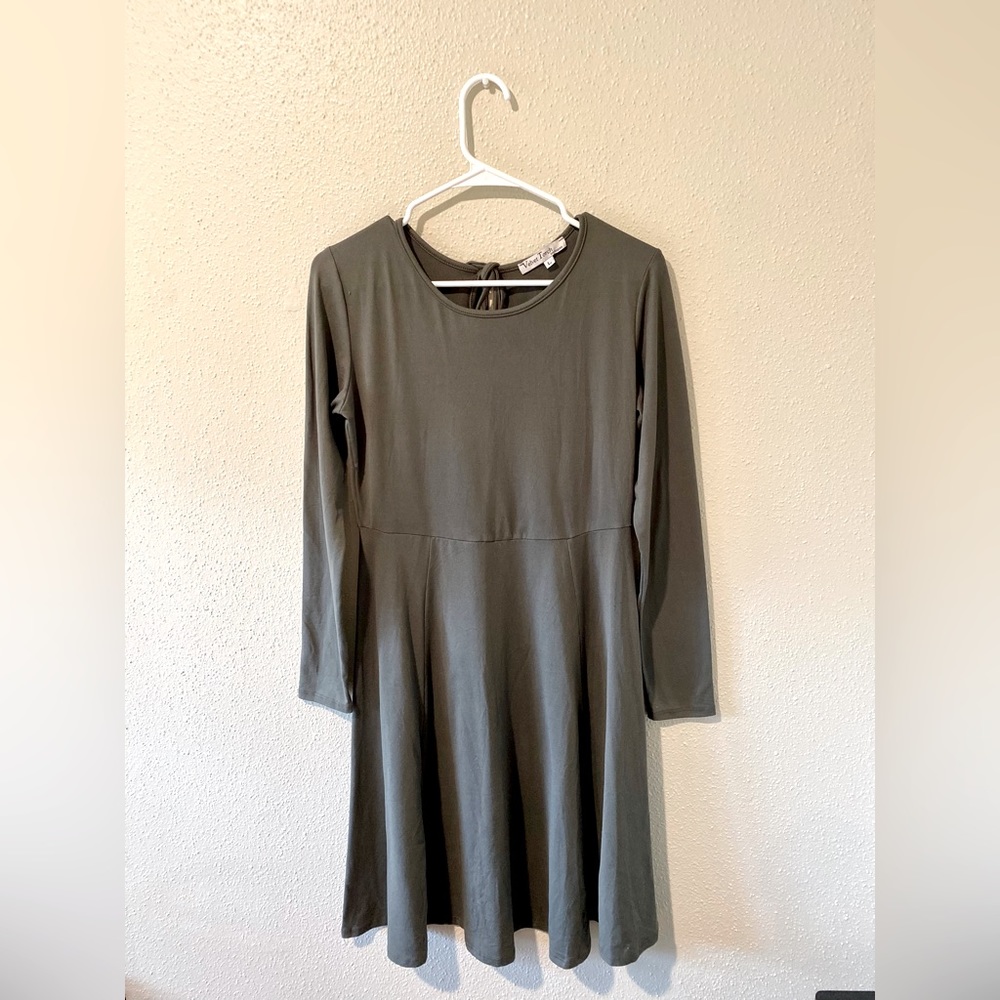 Slim A Line Olive Green Dress with Slit (softest fabric ever!)
